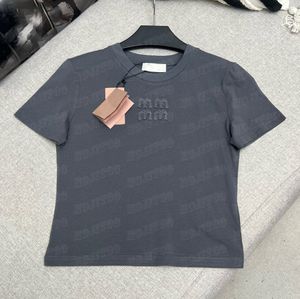 Camisetas bordadas, camisetas de manga corta para mujer, camiseta recortada con letras clásicas, camiseta informal de verano, parte de arriba ropa informal