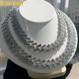 Chokers Iced Out Miami Cuban Link Chain for Men Necklace 16MM Bling Prong Setting Cubic Zirconia Silver Plated Choker Hip Hop Jewelry 231214
