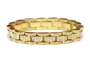 Solid Gold Silver Plated CUBAN LINK Shiny Diamond Bracelets Hip Hop Bling Fashion Jewelry Hipster Men Wristband Bangle7888025