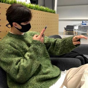 Men's Sweaters 2023 Winter Fashion In Warm Knitting Green/Bla Color Loose Pullover Long Sleeve Wool Sweater Cloes High-quality Coatsephemeralew