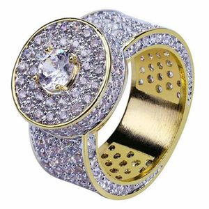 18K Cluster Gold Planted Cut CZ Crystal Hip Hop Iced Out Rings for Men Women Bling Bling Ring2954