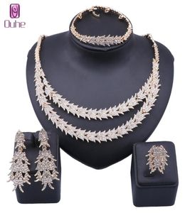 Nupcial dubai ouro cristal casamento colar pulseira brinco anel conjuntos de jóias nigeriano festa feminina moda jóias set1890884