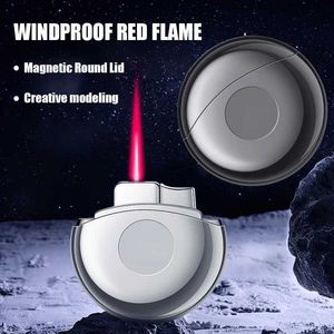 2023Metal Windproof Red Flame Inflatable Lighter Magnetic Round Cap Electronic Press Ignition Creative Shape Small Portable Gift