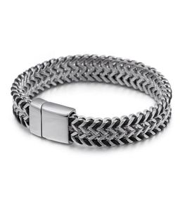 Men Jewelry Braided Leather Double Row Stainless Steel Woven Chain Width 11mm Magnet Buckle Bracelet Whole18359165155865