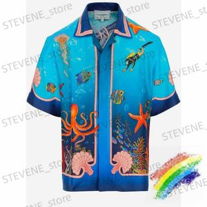 Mäns avslappnade skjortor 2023SS Marine Life World Casablanca Silk Shirt Hip-Hop Streetwear Men Women 1 1 Bästa kvalitet Kort ärm Hawaii Beach Shirts T231214