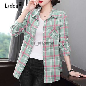 Women's Blouses Shirts Women's Vintage Classical Plaid Print Cotton Shirt Spring Autumn Trendy Long Sleeve Blouse Ladies Tunic Tops Casual Loose Blusas YQ231214