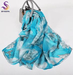 Eşarp Bysifa | İpek şifon uzun plaj şal kadın gri mavi sonbahar kış atkı moda zarif bayanlar boyun baş