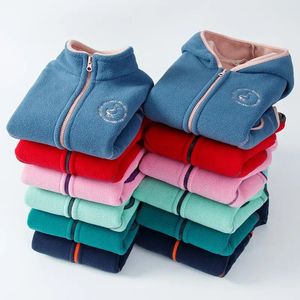 Casaco de baixo marca à prova de vento com capuz zip completo velo criança casaco engrossar dupla lã meninos jaquetas crianças roupas crianças outerwear 2-14 anos 231214