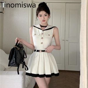 Casual Dresses tinomiswa koreansk modeklänning kvinnor kontrast färg lapptäcke smal midja a-line mini kvinnlig sjöman krage robe femme