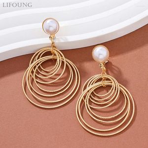 Backs Earrings Metal Clip On Drop For Women Imitation Pearl Multi Layer Textured Wire Fashion Jewelry Trendy Party Accessories 2023513