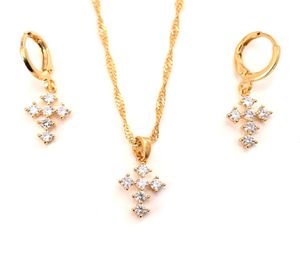 10 kt Fine THAI BAHT G/F Gold Pendant CZ White Coordinate Necklace chain Earrings sets Jewelry Christian Jesus1738214