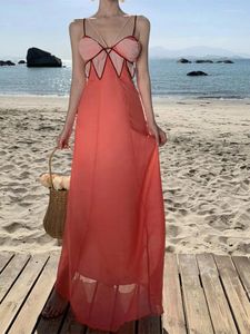 Casual Dresses Summer Red Patchwork Sexy Slip Long Women Elegant Sleeveless Backless Birthday Club Party Fairy Dress Vintage