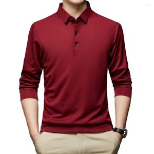 Polos masculinos Slim Fit Mens Dress Shirt Blusa Business Formal Tops com botão colarinho manga comprida T Vinho Vermelho / Azul Marinho