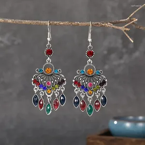 Orecchini pendenti Boho Eleganti gioielli da donna in cristallo Orecchini retrò fiore nero Jhumka