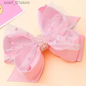 Headwear Hair Accessories Sweet Pink Pearl Bowknot Hairpins Cute Girls Lace Hair Clips Kids Hair Styling Tools Boutique Headwear Girls Hair AccessoriesL231214