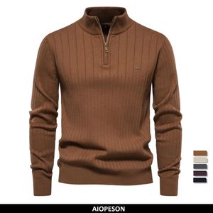 Suéter masculino outono com zíper pulôver para homens de alta qualidade quente inverno gola de algodão suéter de malha 231213