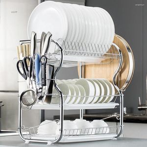 Kök förvaring 3 Tier Dish Drainer rostfritt stål torkningsställ skålkanna dräneringsstativ torkfack hållare arrangör hyllan