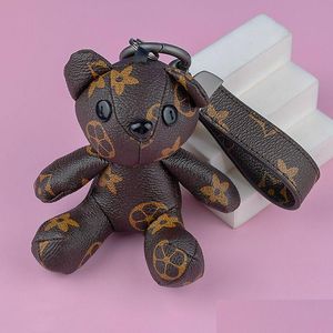 Nyckelringar Bunny Rabbit Bag Keychains Buckle Car Keys Holder Pu Leather Animal Key Chains Rings Brown Flower Pendant Lanyard Keyrings C DHN6S