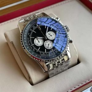 Montre de luxe 48MM Orologio di nuova qualità B06 B01 Navitimer Cronografo Movimento a batteria Quarzo Quadrante argento Orologio da uomo Acciaio inossidabile Steel210e