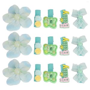 Makeup Sponges Kids Hair Clips Cute Flower Bowknot Cartoon Bear Shapes Pins Accessories For Green