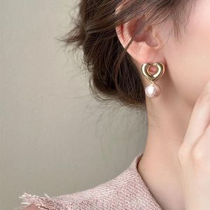 Stud Earrings Cute Gold Color Love Heart For Woman Accessories Elegant Simulation White Pink Pearl Earings Women's Jewelry