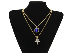 Collane con ciondolo Catene d'oro Ankh piuttosto egiziano con collana di rubini rossi Set da uomo Gioielli hip hop bling3916830