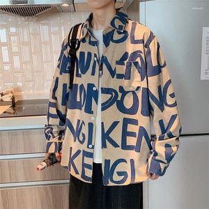 Männer Casual Hemden Koreanische Langarm Overszied Hemd 2023 Cord Blusen Top Brief Gedruckt Streetwear Mann