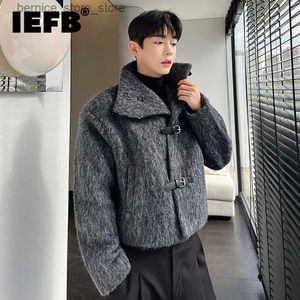 Men's Fur Faux Fur IEFB Wool Coat Trend Men's Autumn Winter Design Thickened Grey Woolen Cloth Leather Button Stand Collar Short Windbreaker 9C2080 Q231212