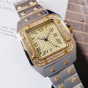 Hot Full Diamond Unisex Square Watch Mens Luxury Classic Formal Wear Watches Designer Brand Watch Quartz Wrist Watches Men Fashion Strap Multi Color