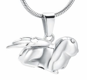 ZZL081 Angel Wing Rabbit rostfritt stål Keepsak Urn -halsband med Crystal Eyes Pet Memorial Jewelry for Cremation Ashes3604476