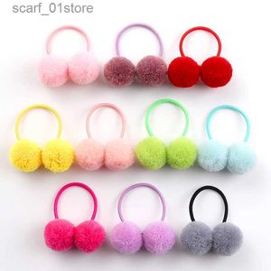 Headwear Hair Accessories 10Pcs Two Fur Ball Hair ring Girls Cute Elastic Rubber Band Hair Bands Hair Accessories Kids Headwear Ornaments GiftL231214