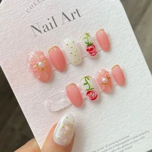 False Nails Handmade Press on Nails Reusable Adhesive Short Japanese False Nails with Design Artifical Nail Tip Full Cover Nail Art for Girl 231214