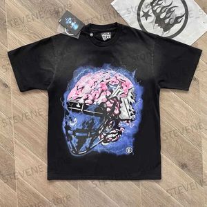 Homens camisetas 23ss preto lavado Hellstar camiseta homens mulheres 1/1 melhor qualidade puro algodão cérebro capacete impressão tee t-shirts de grandes dimensões t231214