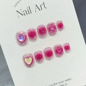 False Nails Handmade Short Kawaii False Nails Press on with Design Raspberry Fake Nails with Glue Artifical Nail Tips Nail Art for Girls 231214