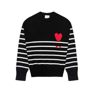Amis Sweater Unisex Luxury Paris Designer Striped Round Neck Turtleneck Jumper France Fashion Men's a Letter Red Heart Printed Casual Cotton Hoodie Women's Pull Sx38