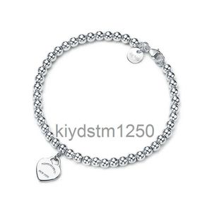 100% TIFF 925 Silver 4mm Round Bead Love Heart-Shaped Armband Kvinnlig förtjockad bottenplätering för flickvän Souvenir Present Fashion Charm smycken 9V5T