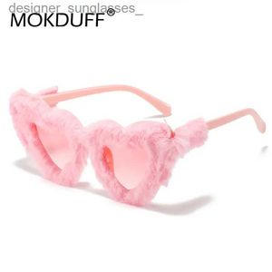 Sunglasses Retro Heart-Shed Soft Plush Sunglasses Women Fashion Blue Pink Eyewear Trending Men Cat Eye Sun Glasses Shades UV400L231214