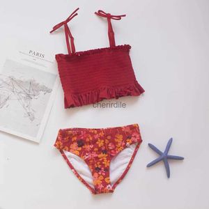 Damen-Badebekleidung, 7–16 Jahre, faltige Mädchen-Bikini-Sets, 2023, rote Kinder-Badebekleidung, Kinder-Badeanzug, Multi-Stil, Biquini Infantil, Badeanzug, 235 YQ231218