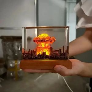 Decorative Objects Figurines Nuclear Explosion Bomb Flameless Lamp Mushroom Cloud for Courtyard Living Room Decor 3D Night Light Rechargeable Decoration 231213