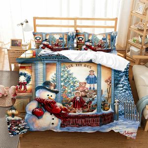 Bettwäsche-Sets Luxus-Weihnachts-Schneemann-Bettbezug-Set Twin-Size-Weihnachtsmann-Sets mit Kissenbezug Tröster Jahrsgeschenk Bett 231214