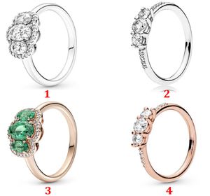 Högkvalitativ 100% 925 Sterling Silver Fit Ring Smycken Rose Gold New Ring Green Clover Engagement Lovers Fashion Wedding Ring for Women8835637