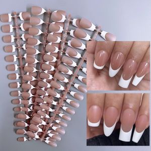 False Nails 120pcs Premade French Tips Extension Nail Brown Color Full Cover Frosted Press on Semi product Seamless Fit Bed 231213