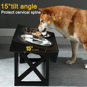 Dog Bowls Feeders Dog Elevated Food Water Feeders Adjustable Height Dog Double Bowls Stand Pet Feeding Dish Bowl Small Medium Big Dogs Lift Table 231213