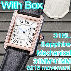 럭셔리 남성 시계 디자이너 데이트 기계식 시계 다이아몬드 자동 8215 운동 시계 사파이어 316L 스테인리스 스틸 방수 슈퍼 클론 스퀘어 시계