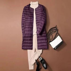 Kobiety w dół Parkas Autumn zima ciepło Ultra Light White Duck Down Płaszcz Kobiety Midi Długie duże rozmiary Paras Ladies Pojedynczy piersi Slimed Puffer Kurtka 231213