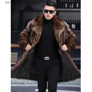 Mäns päls faux päls 2023Mink Coat Men's Whole Mink Autumn and Winter New Thicked Mid Length Large Imitation Fur Casual Jackets för män Q231212