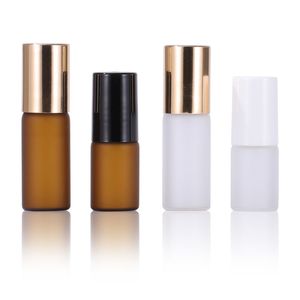 Mini garrafa fosca 3-10ml Amber Roller Bottle com bola de aço e tampa plástica