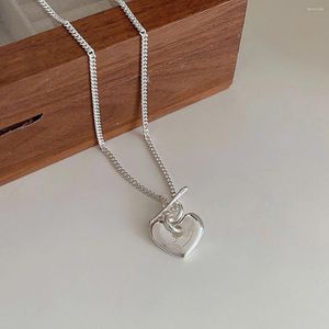 Hängen S925 Sterling Silver Heavy Industry OT Button Love Halsband för kvinnors lilla och mångsidiga kalltröja kedja