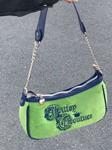 Kvällspåsar y2k vintage koreansk axelgrön underarm tygväskor damer sling sammet armhålväska zip purses party bagutte handväskor kvinnor t231214