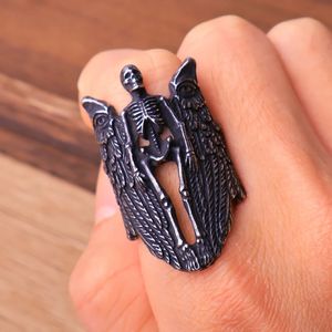 Wedding Rings Vintage Stainless Steel Angel Wing Rings for Men Punk Hip Hop Gothic Skeleton Skull Ring Biker Jewelry Gift Wholesale 231214